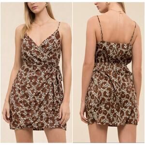 Moon River Leopard Print Wrap Mini Dress XS Brown Spaghetti Strap Sleeveless